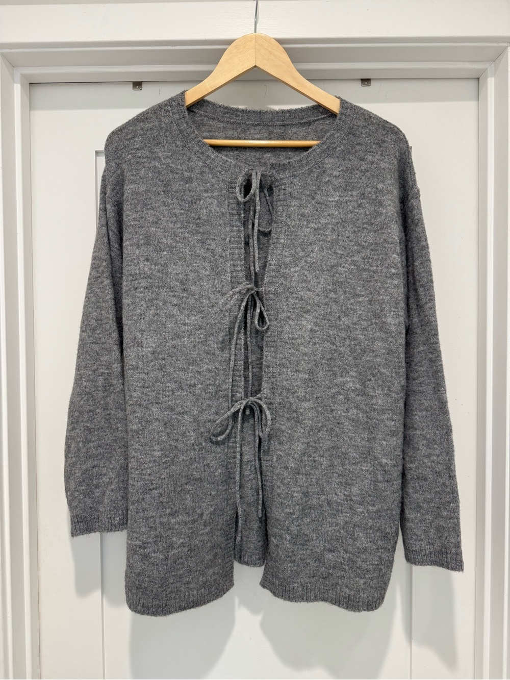 Cozy Gray Tie-Front Knit Cardigan